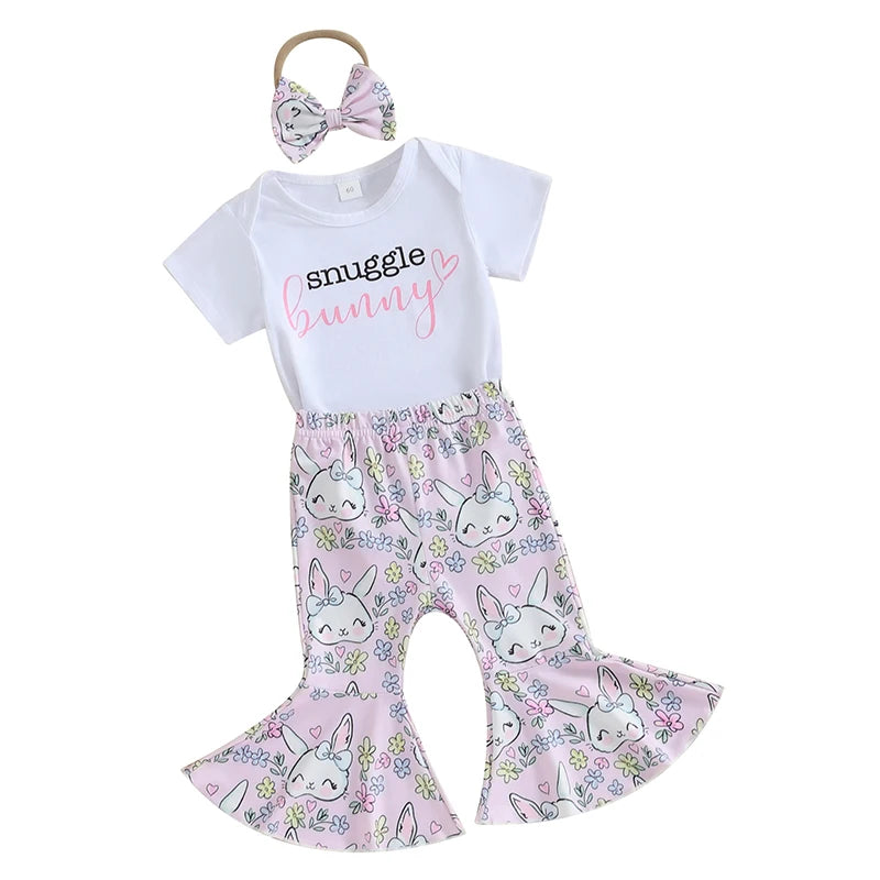 Floral Toddler Girl Spring 3-Piece Set With Ruffle Pants and Matching Headband