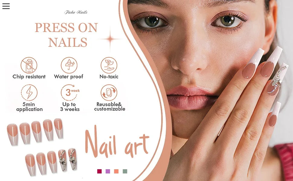 24pcs Short Almond Press On Nails With Leaf Design French Tip Fake Nails Autumn Winte Full Cover False Nails For Women Girls