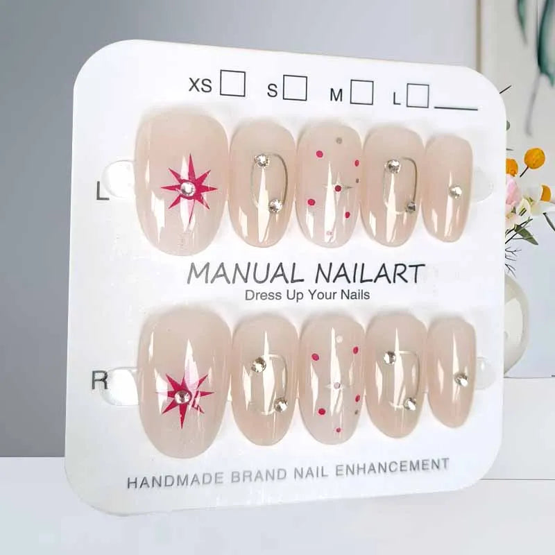 10Pcs Blue Brown Retro Leopard Print Press on Nails Almond Shaped Polka Dot  with Drill Gentle and Fresh Nail Patch False Nails