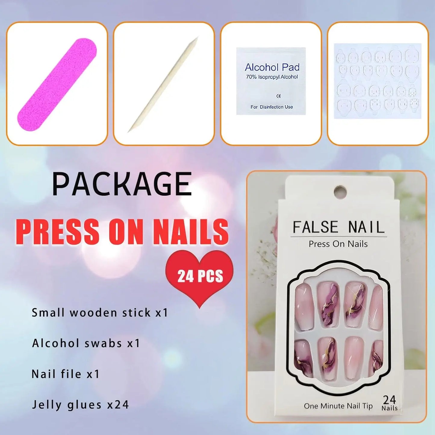 24pcs Short Almond Press On Nails With Leaf Design French Tip Fake Nails Autumn Winte Full Cover False Nails For Women Girls