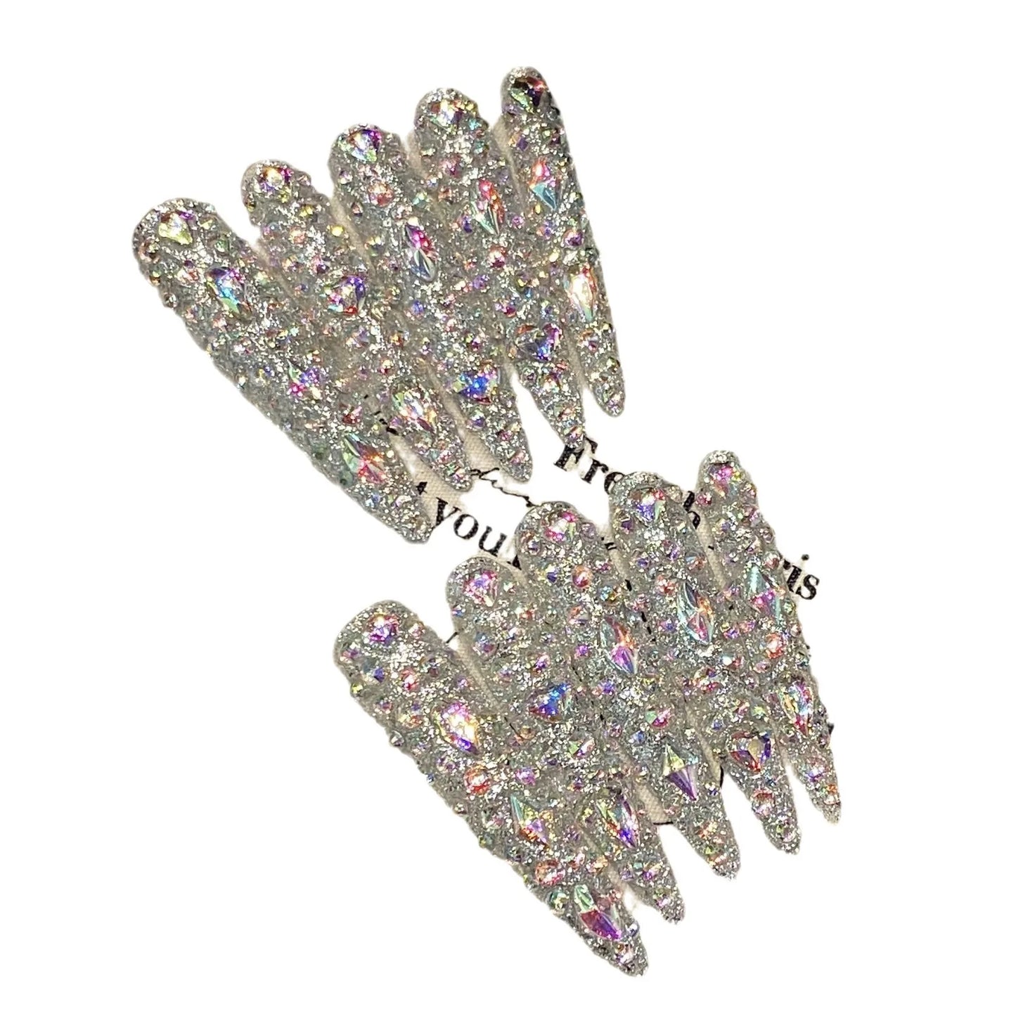 10pcs Super Long Stiletto False Nail Tips Light Luxury Handmade Full Flash Diamond Press On Nails European Wearable Fake Nails