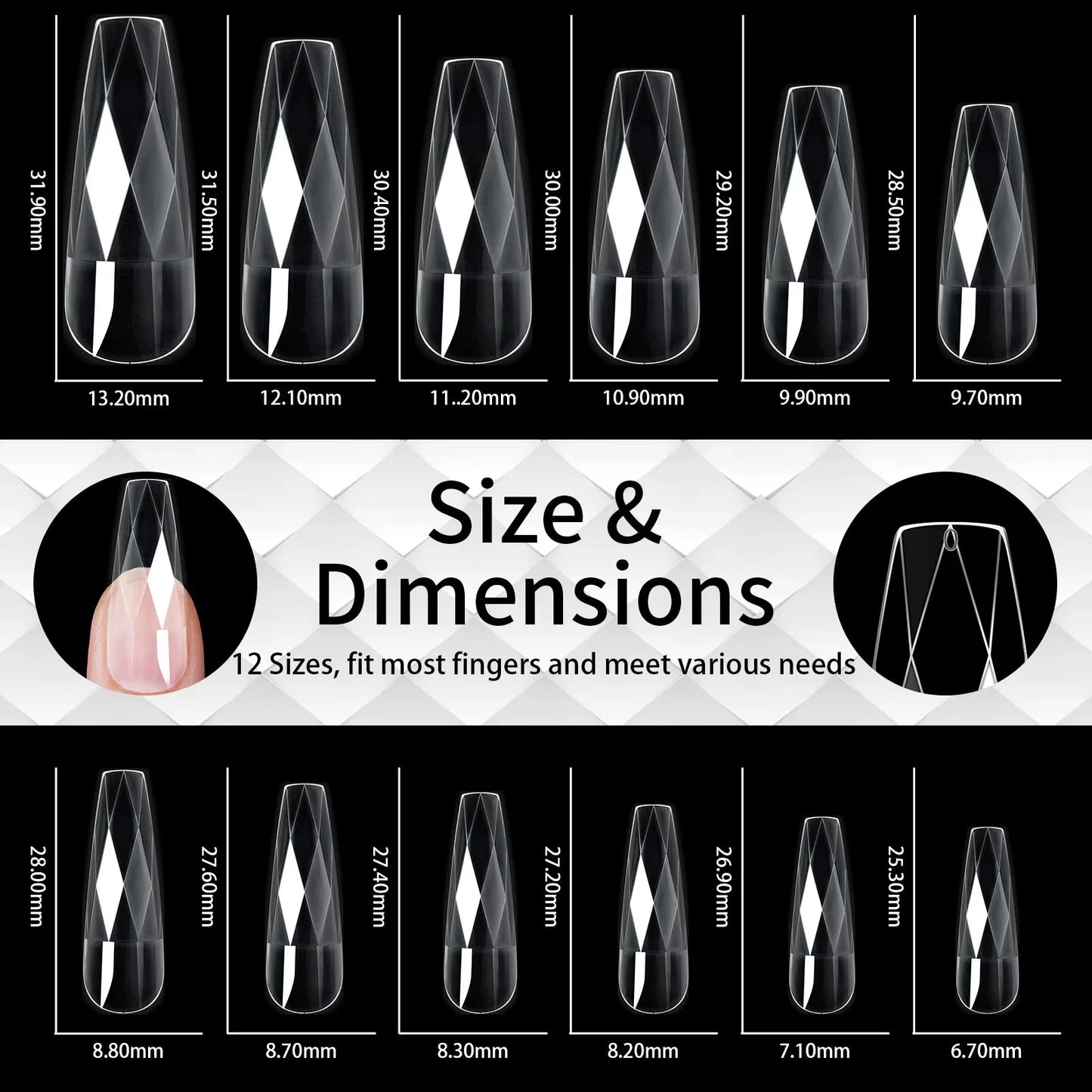 Diamond Shaped 3D Almond Nails Transparent Non-marking Frosted Square Oval Wearable Full Cover Ballet Press Fake Nail Manicure