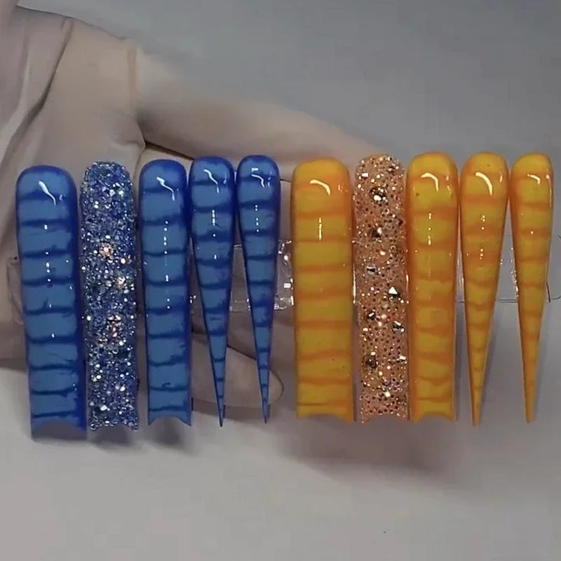 10PCS Handmade 5CM Long Stiletto Press On Nails Flower  Acrylic False Nails Tips Red Fake Nail With Glue Stickers Nail Supplies