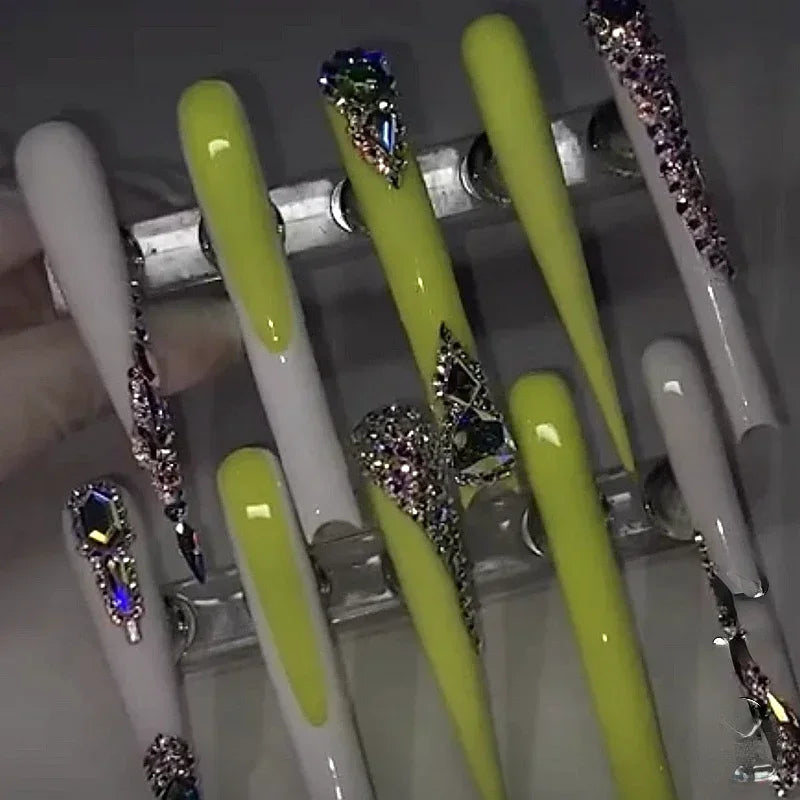 10PCS Handmade 5CM Long Stiletto Press On Nails Flower  Acrylic False Nails Tips Red Fake Nail With Glue Stickers Nail Supplies