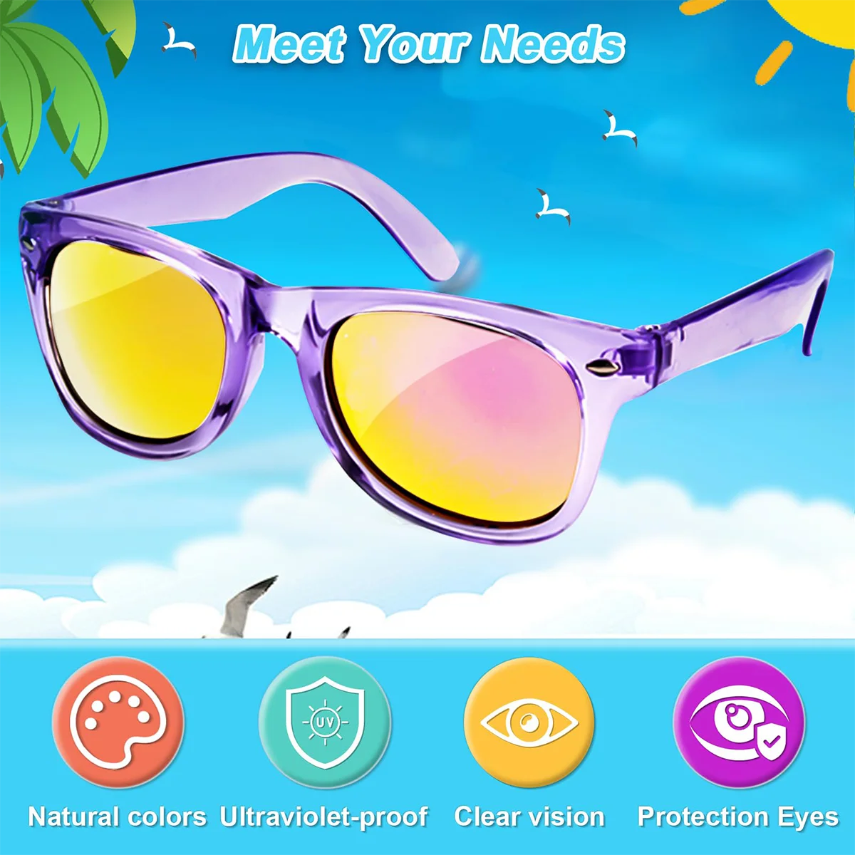 8pcs Boy Girl Neon Sunglasses UV Protection Kids Birthday Party Favors