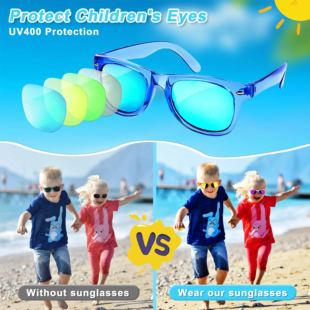 8pcs Boy Girl Neon Sunglasses UV Protection Kids Birthday Party Favors