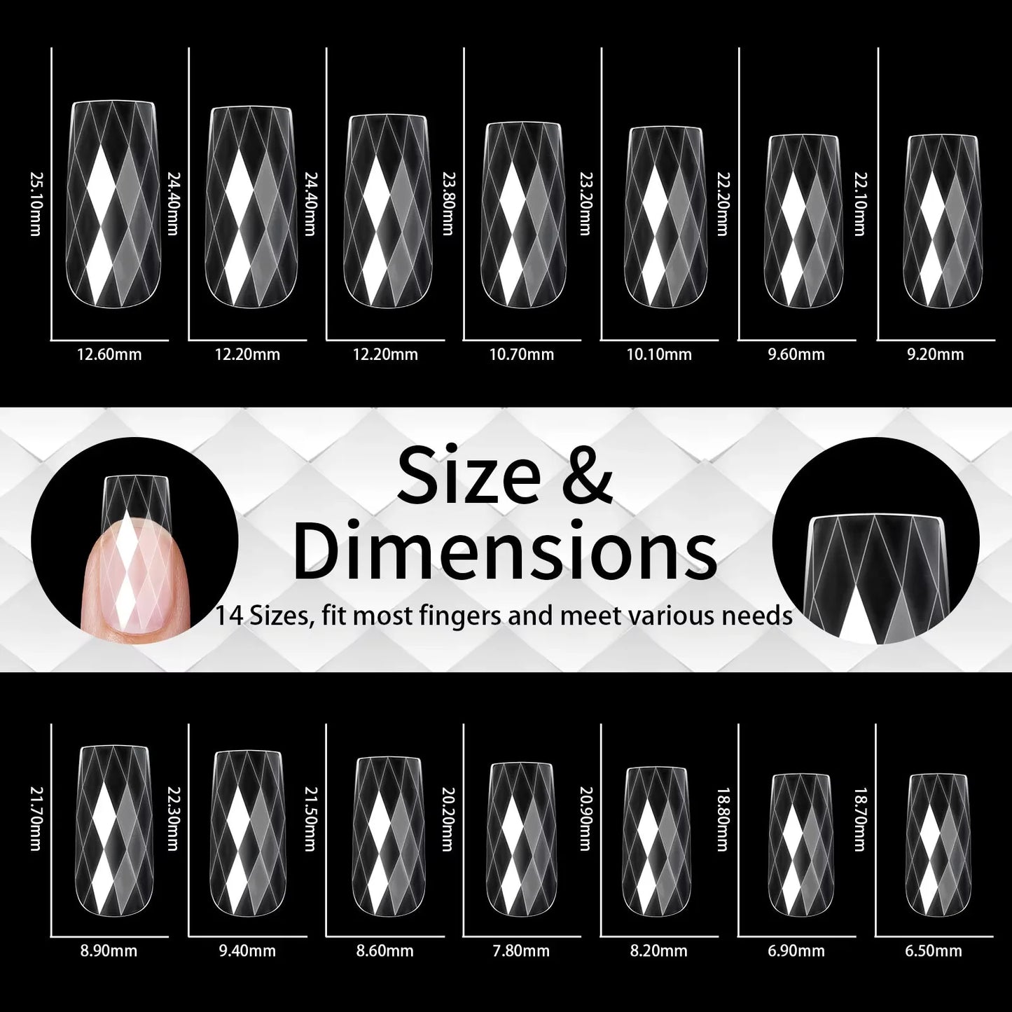 Diamond Shaped 3D Almond Nails Transparent Non-marking Frosted Square Oval Wearable Full Cover Ballet Press Fake Nail Manicure