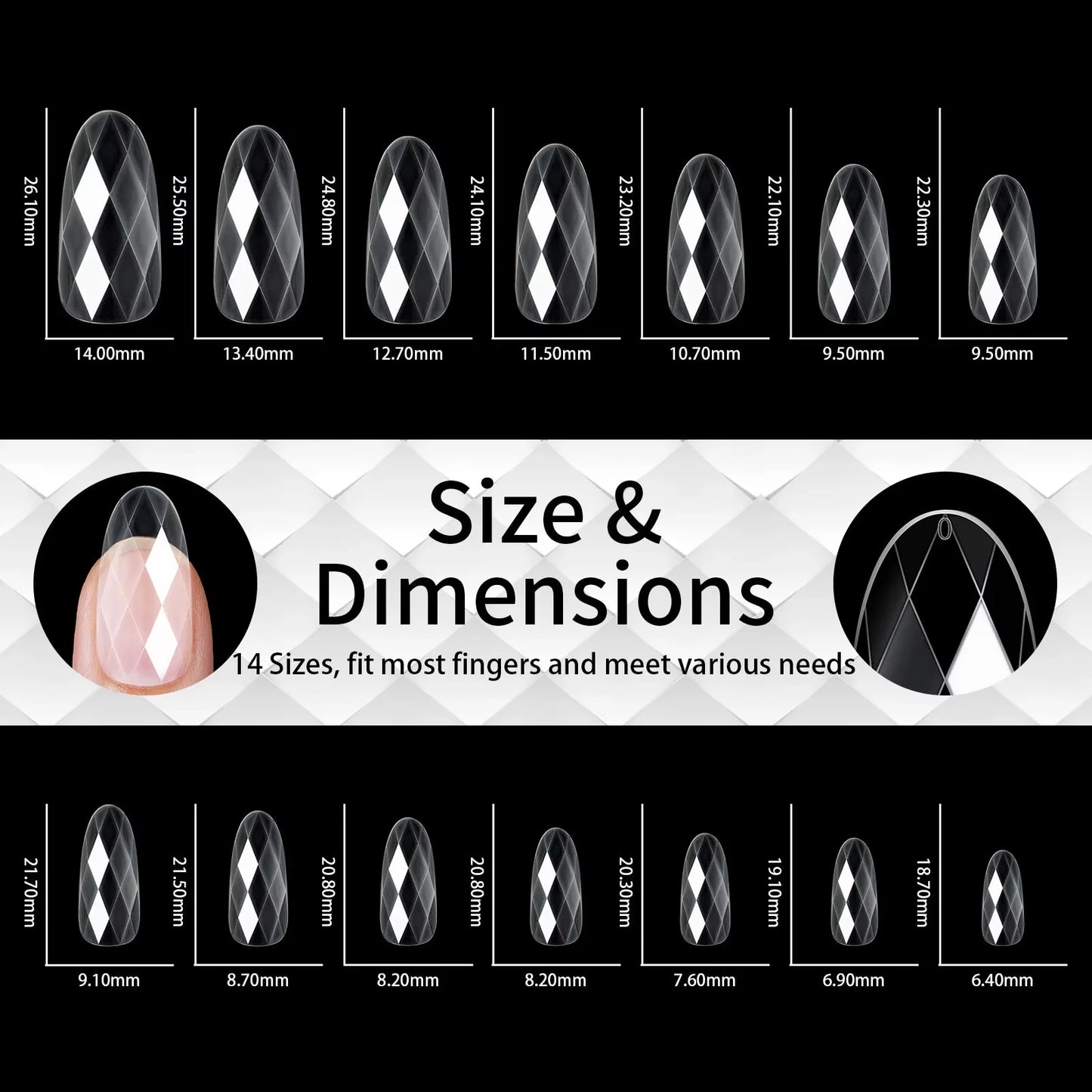 Diamond Shaped 3D Almond Nails Transparent Non-marking Frosted Square Oval Wearable Full Cover Ballet Press Fake Nail Manicure