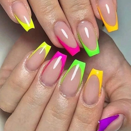 Colorful French Press on Nails with Designs Long Square Head Press on False Nails Wearable Simple Glue Sticks on Nails Fake Nail