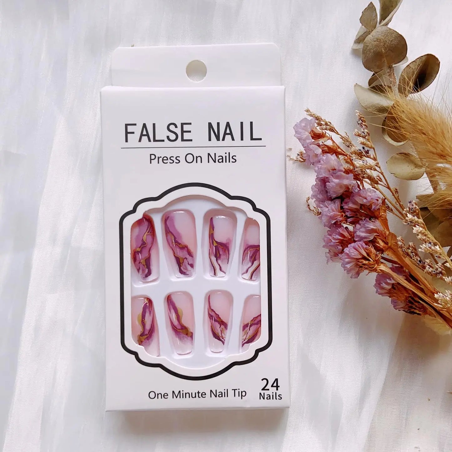 24pcs Short Almond Press On Nails With Leaf Design French Tip Fake Nails Autumn Winte Full Cover False Nails For Women Girls