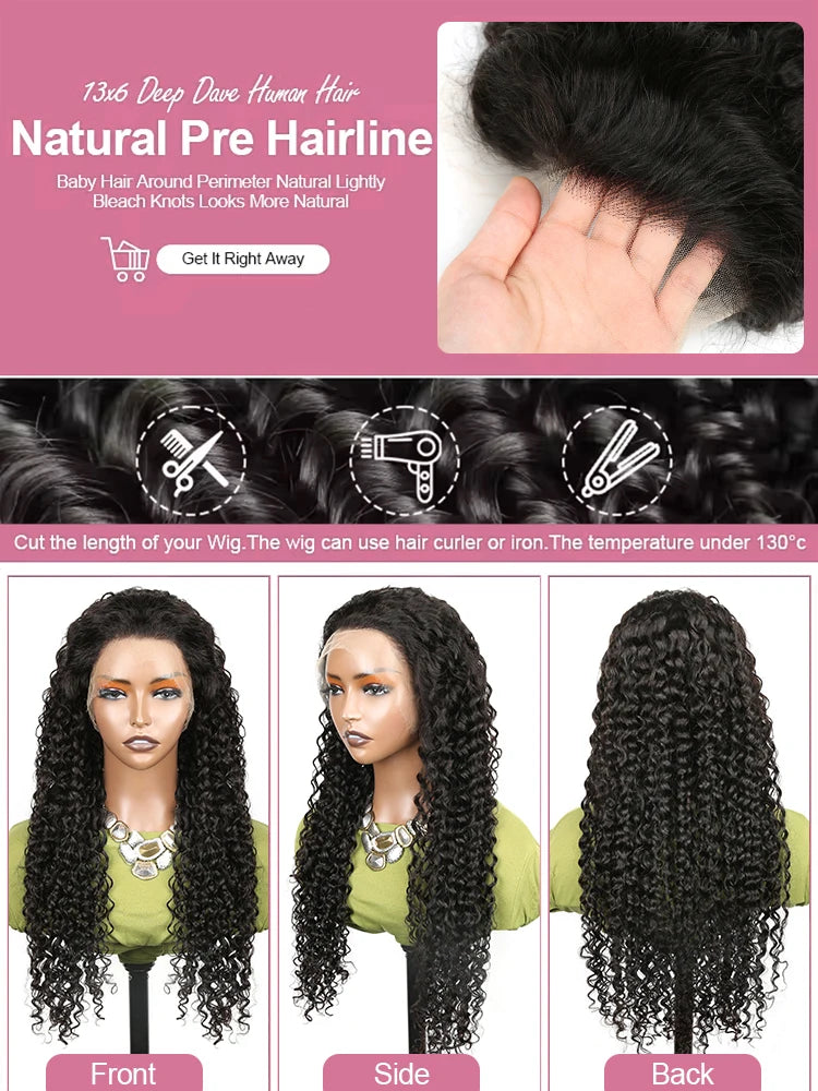 Water Wave Curly Lace Front Wigs 13x4 13x6 HD Deep Wave Lace Frontal Wig 7x5 Glue less Human Hair Wigs 300%