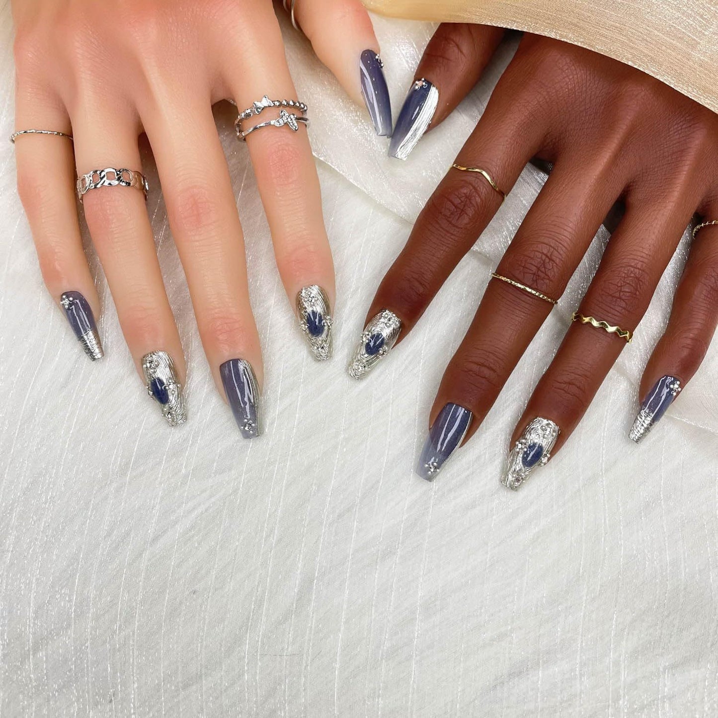 10pcs Press On Nails Long Coffin Rhinestone Design Art Charms