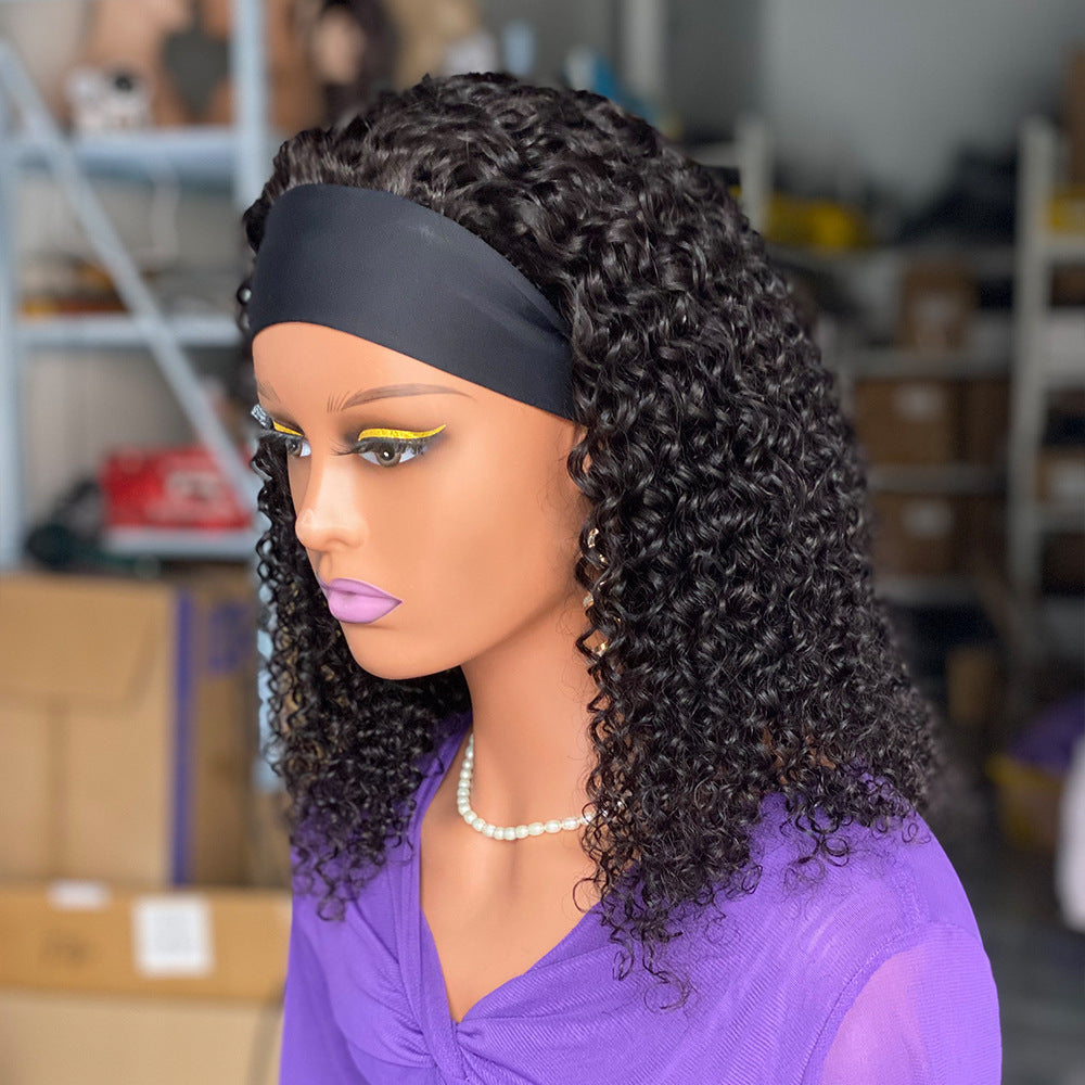 Curly Headband Human Hair Wigs