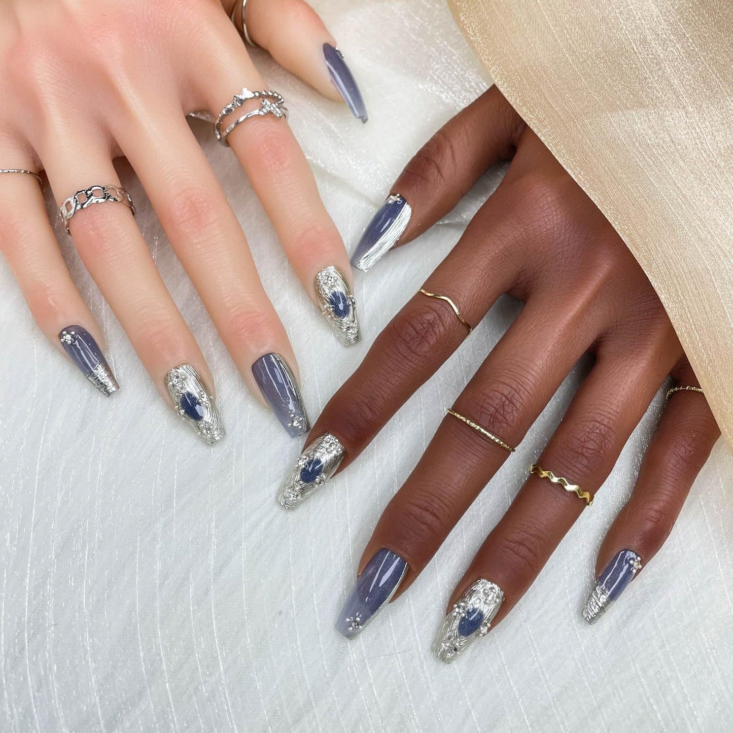 10pcs Press On Nails Long Coffin Rhinestone Design Art Charms